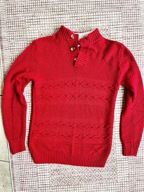 Cat & Jack Cardigan Red Pullover Knit 3 Button Down Collar Long Sleeve Boys L